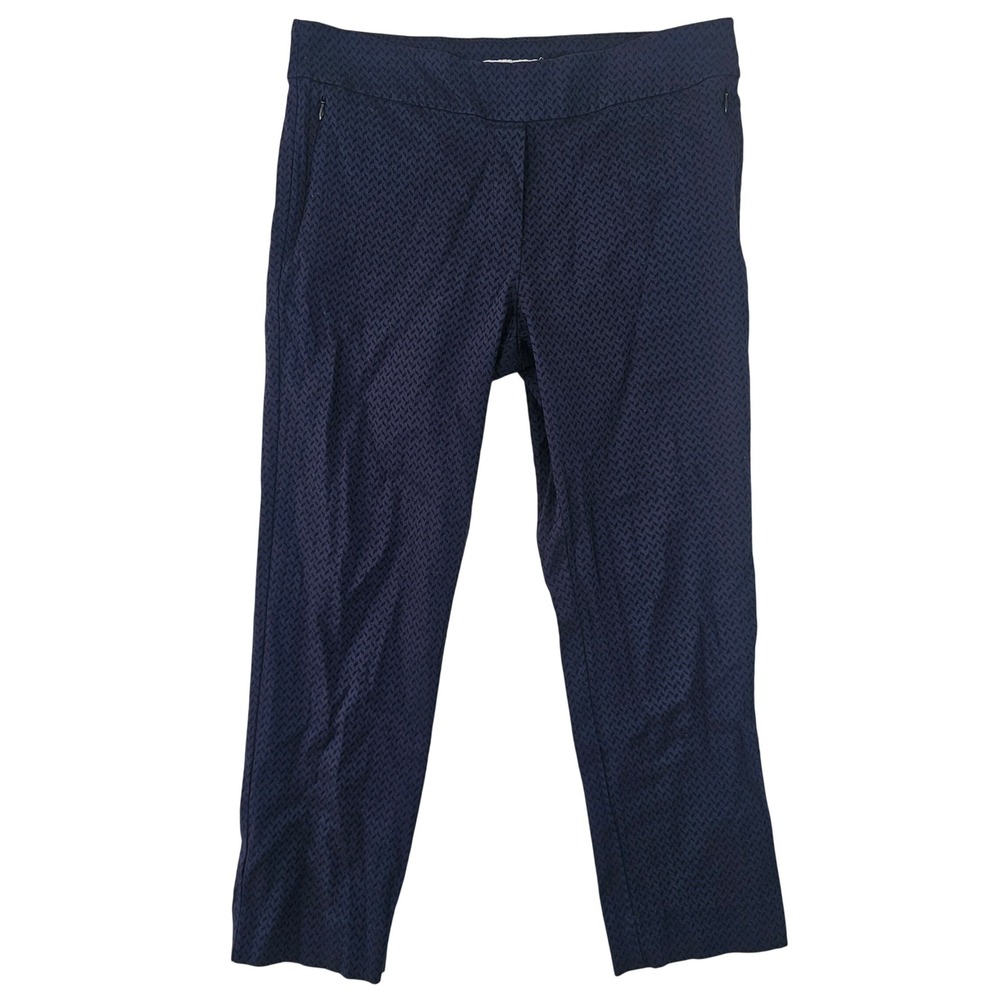Margaret M Slimming Pant Navy‎ Blue Geometric Textured Knit Trousers Womens XL